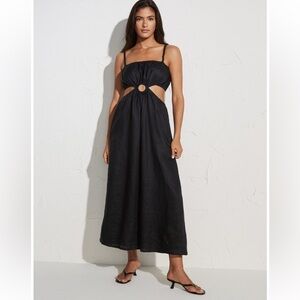 Faithfull the Brand Black Midi Dress with Cut-Out
